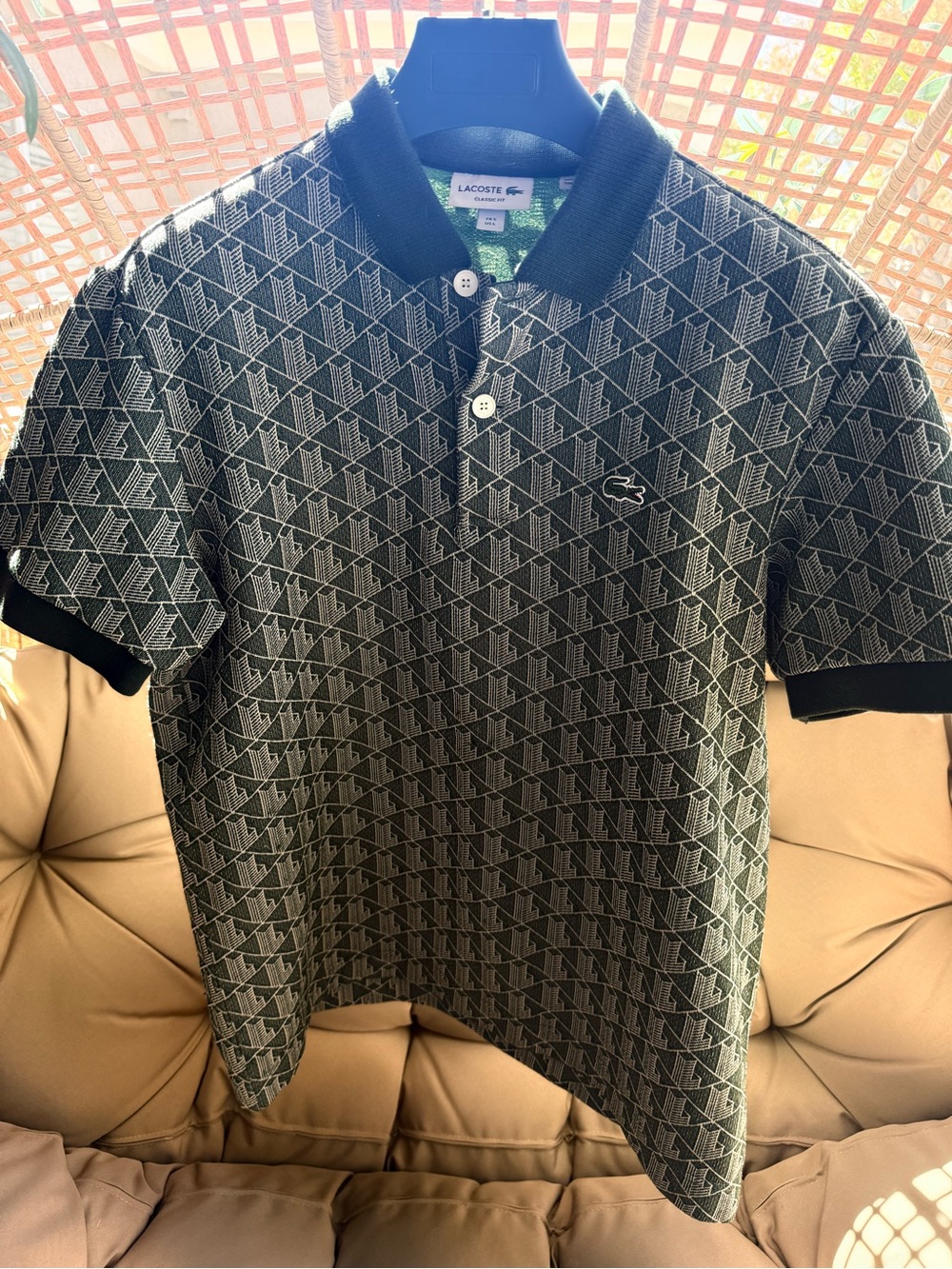 Lacoste green and cream Geometric Short-Sleeve Polo